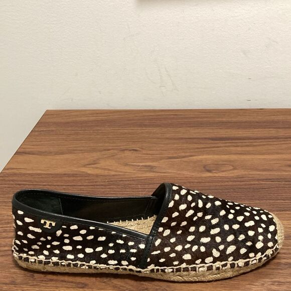 Tory Burch Black & White Pony Hair Espadrilles/Black Leather Trim. Size 10.5 M. - Picture 2 of 8